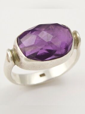Vintage Modernist Amethyst Sterling Silver Ring